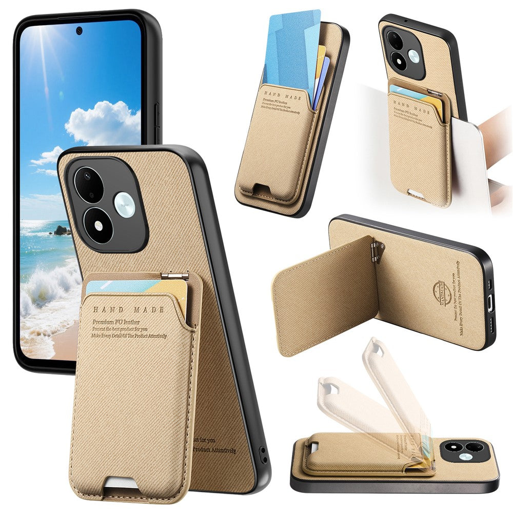 Xiaomi Redmi Note 17 4G (Global) / Note 17 5G (Global) / Note 17 (Indien / Kina) 5G-etui med stoftekstur, læder + PC + TPU-mobilcover med kortholder, støtte