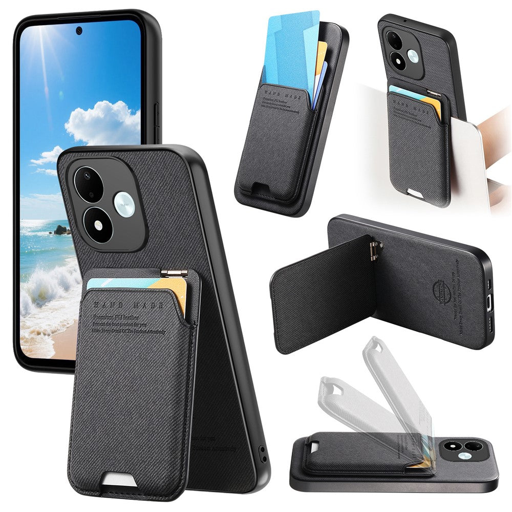 For Xiaomi Redmi Note 17 4G (Global) / Note 17 5G (Global) / Note 17 (India / China) 5G Case Cloth Texture Leather + PC + TPU Phone Cover with Card Holder Kickstand