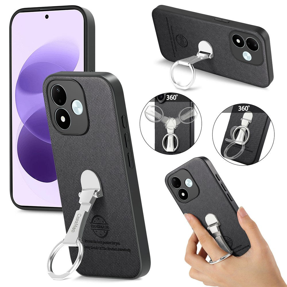 CASENEO BW-12 for Xiaomi Redmi Note 17 4G (Global) / Note 17 5G (Global) / Note 17 (India / China) 5G Case Folding Kickstand Twill Texture Leather Back Cover