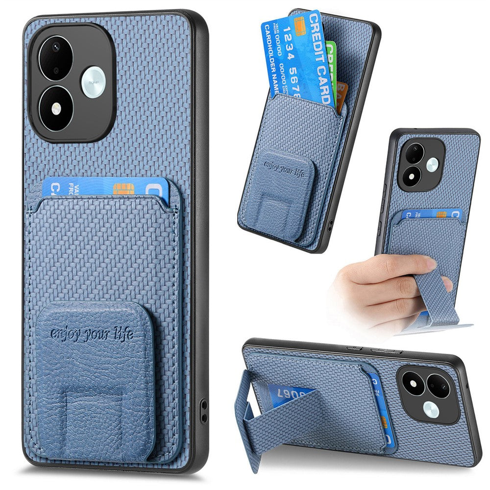 Xiaomi Redmi Note 17 4G (Global) / Note 17 5G (Global) / Note 17 (Indien/Kina) 5G-cover med kortholder, kulfiberstruktur og læderbeklædt TPU-mobilcover