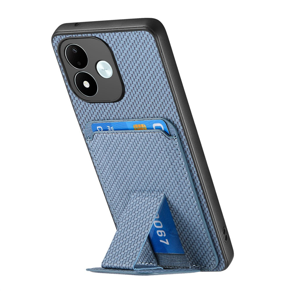 Xiaomi Redmi Note 17 4G (Global) / Note 17 5G (Global) / Note 17 (Indien/Kina) 5G-cover med kortholder, kulfiberstruktur og læderbeklædt TPU-mobilcover