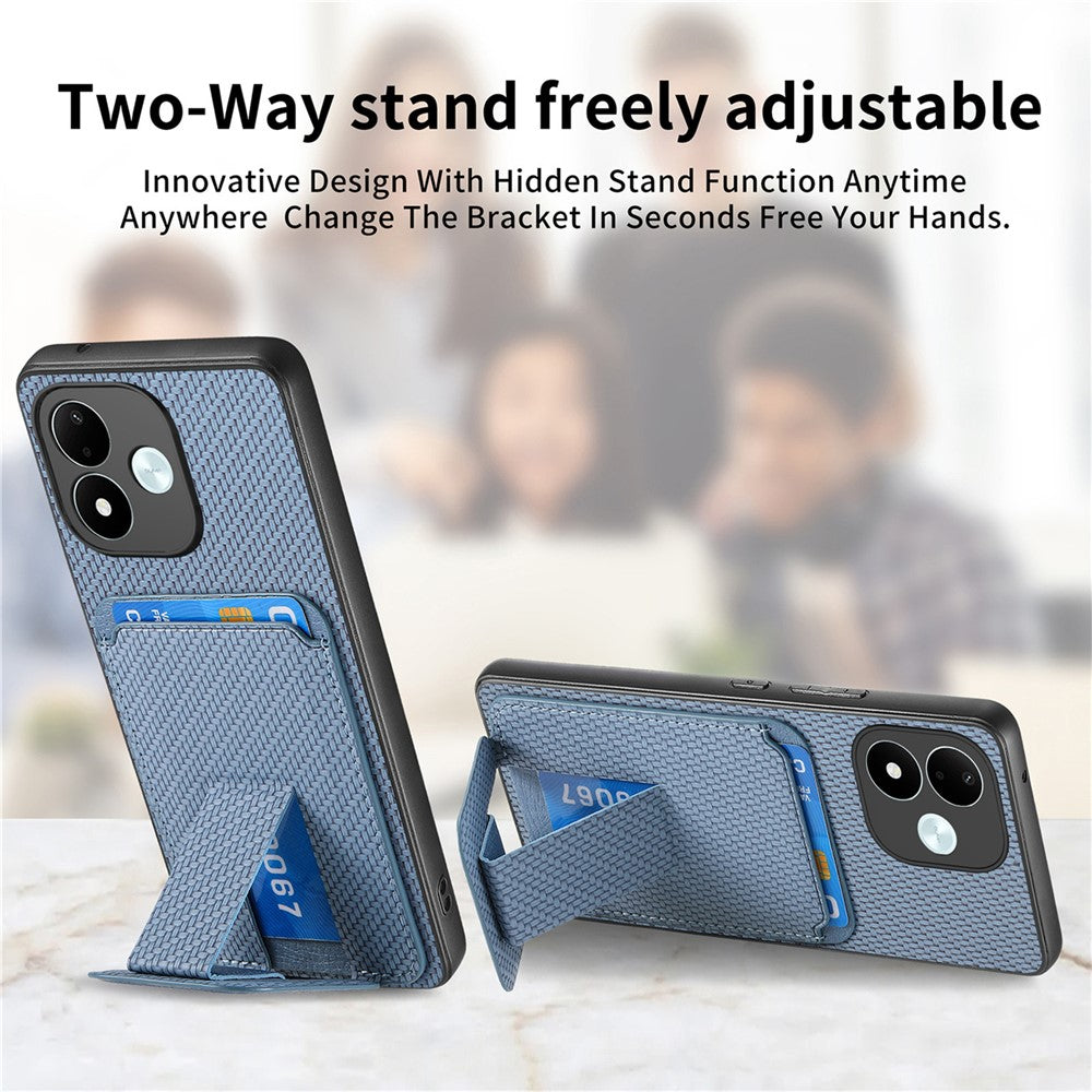Xiaomi Redmi Note 17 4G (Global) / Note 17 5G (Global) / Note 17 (Indien/Kina) 5G-cover med kortholder, kulfiberstruktur og læderbeklædt TPU-mobilcover