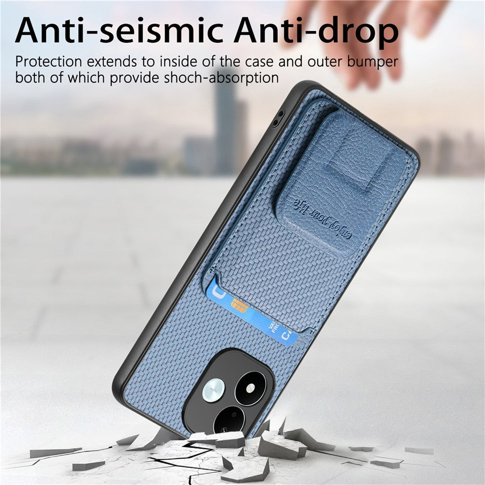 Xiaomi Redmi Note 17 4G (Global) / Note 17 5G (Global) / Note 17 (Indien/Kina) 5G-cover med kortholder, kulfiberstruktur og læderbeklædt TPU-mobilcover