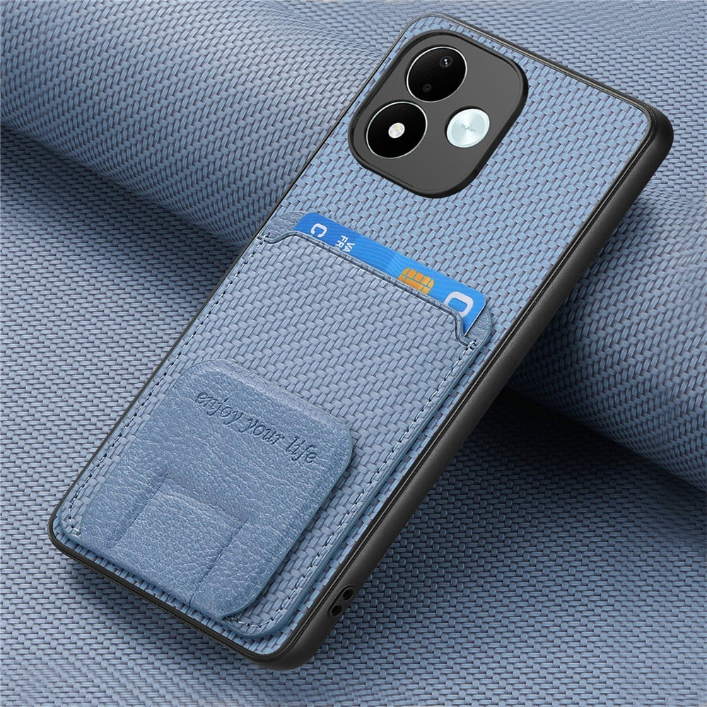 Xiaomi Redmi Note 17 4G (Global) / Note 17 5G (Global) / Note 17 (Indien/Kina) 5G-skal Korthållare Kolfibertextur Läderbelagd TPU mobilskal