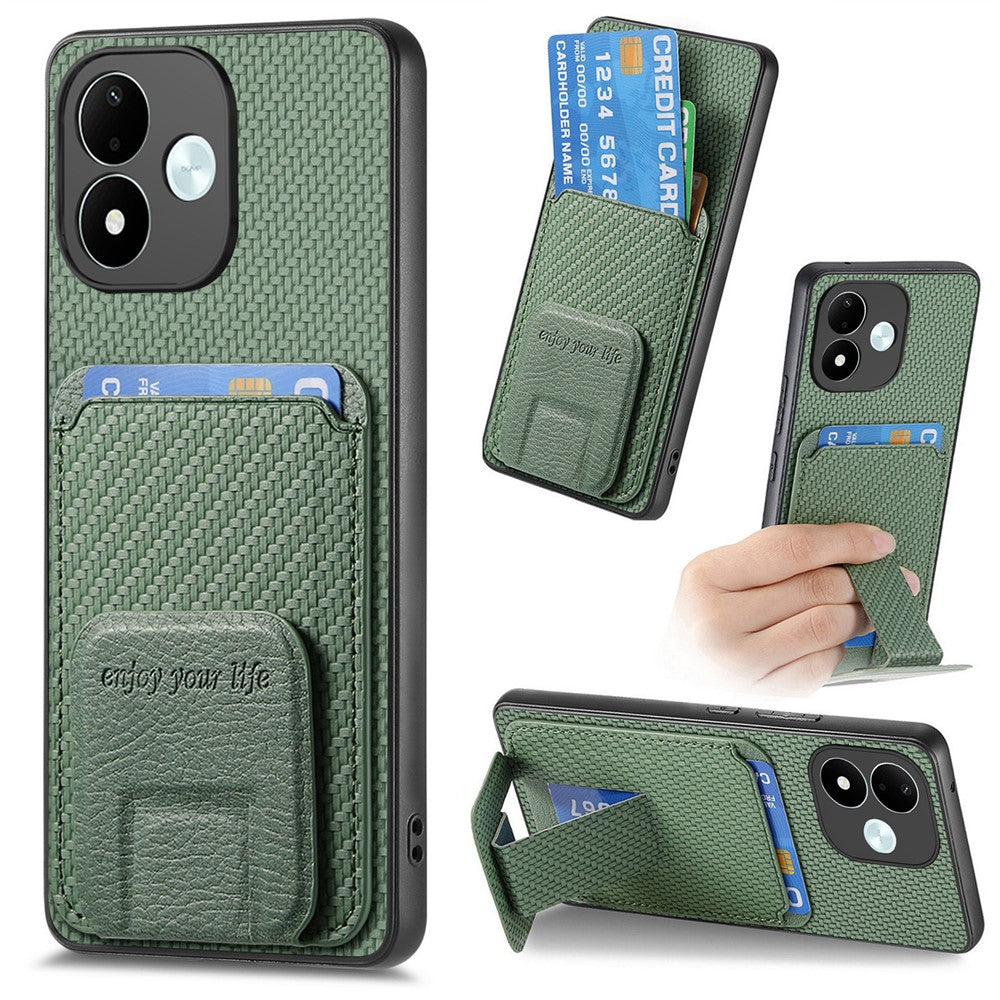 Xiaomi Redmi Note 17 4G (Global) / Note 17 5G (Global) / Note 17 (Indien/Kina) 5G-cover med kortholder, kulfibertekstur og TPU-belagt læder