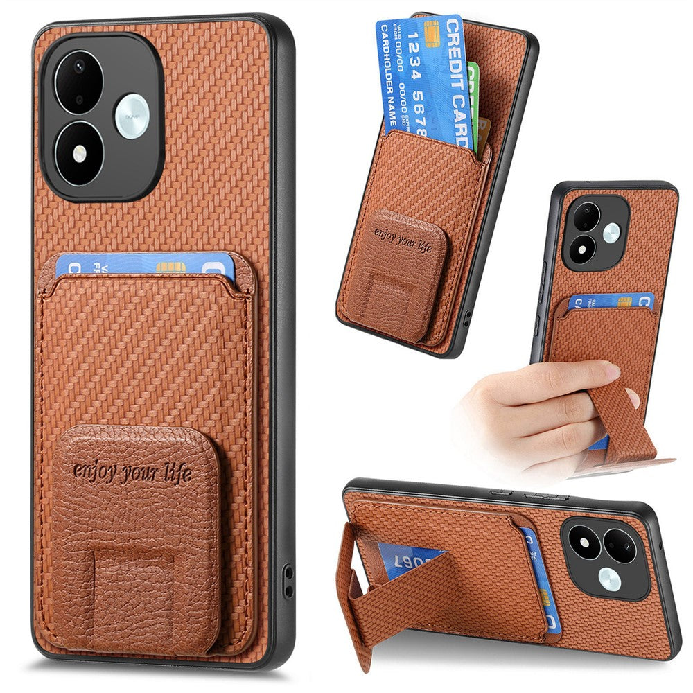 Xiaomi Redmi Note 17 4G (Global) / Note 17 5G (Global) / Note 17 (Indien/Kina) 5G-skal Korthållare Kolfibertextur Läderbelagd TPU mobilskal