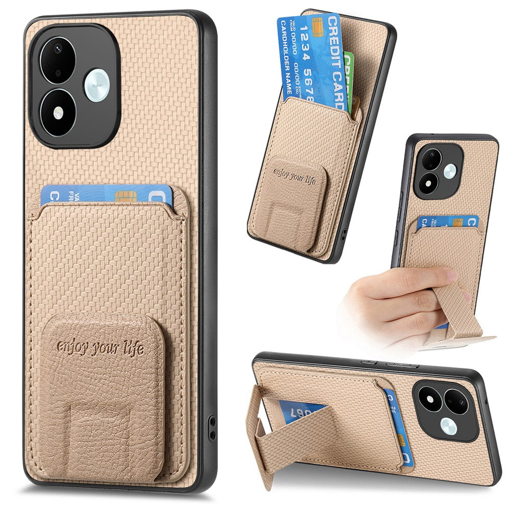 Xiaomi Redmi Note 17 4G (Global) / Note 17 5G (Global) / Note 17 (Indien/Kina) 5G-cover med kortholder, kulfiberstruktur og læderbeklædt TPU-mobilcover