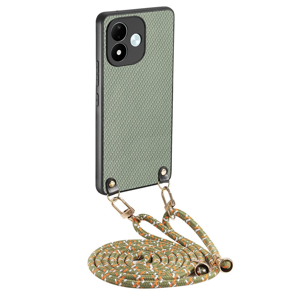 For Xiaomi Redmi Note 17 4G (Global) / Note 17 5G (Global) / Note 17 (India / China) 5G Case Carbon Fiber Texture Hybrid Phone Back Cover with Adjustable Strap