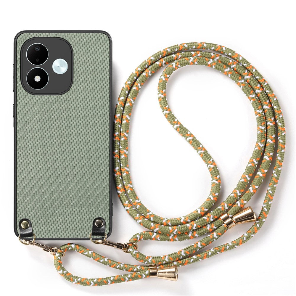 For Xiaomi Redmi Note 17 4G (Global) / Note 17 5G (Global) / Note 17 (India / China) 5G Case Carbon Fiber Texture Hybrid Phone Back Cover with Adjustable Strap