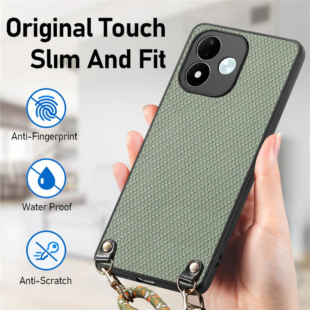 For Xiaomi Redmi Note 17 4G (Global) / Note 17 5G (Global) / Note 17 (India / China) 5G Case Carbon Fiber Texture Hybrid Phone Back Cover with Adjustable Strap
