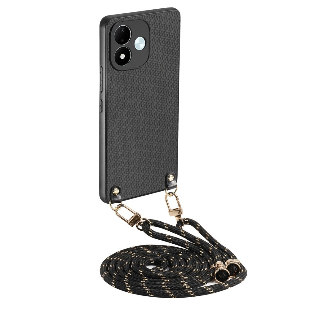 For Xiaomi Redmi Note 17 4G (Global) / Note 17 5G (Global) / Note 17 (India / China) 5G Case Carbon Fiber Texture Hybrid Phone Back Cover with Adjustable Strap