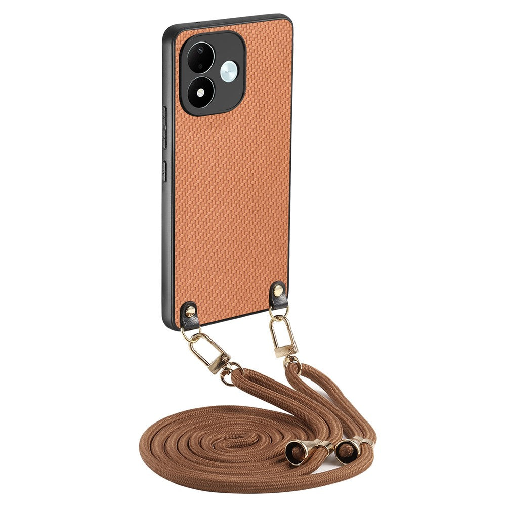 For Xiaomi Redmi Note 17 4G (Global) / Note 17 5G (Global) / Note 17 (India / China) 5G Case Carbon Fiber Texture Hybrid Phone Back Cover with Adjustable Strap