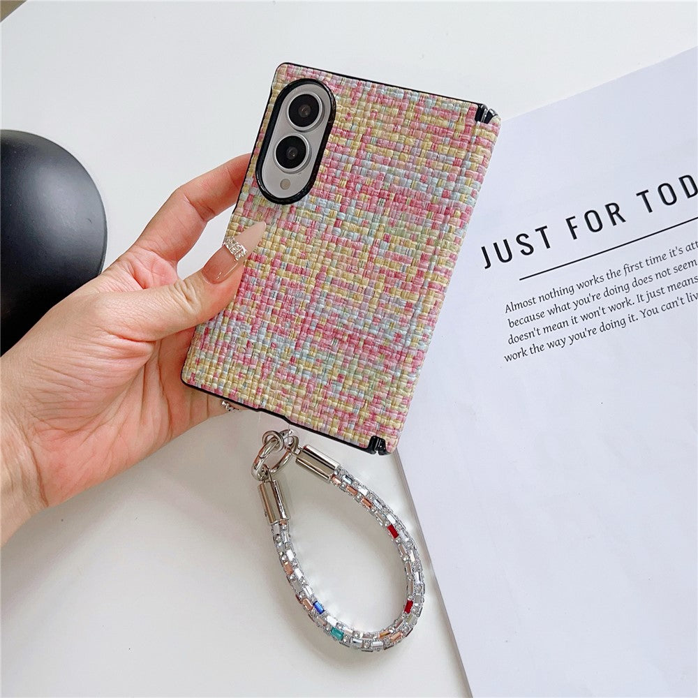 Til Samsung Galaxy Z Fold8 cover Vævet tekstil Stof + PC beskyttelsescover med aftagelig håndrem med rhinsten