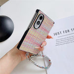 Til Samsung Galaxy Z Fold8 cover Vævet tekstil Stof + PC beskyttelsescover med aftagelig håndrem med rhinsten