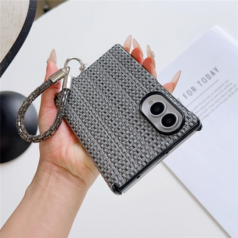 Til Samsung Galaxy Z Fold8 cover Vævet tekstil Stof + PC beskyttelsescover med aftagelig håndrem med rhinsten