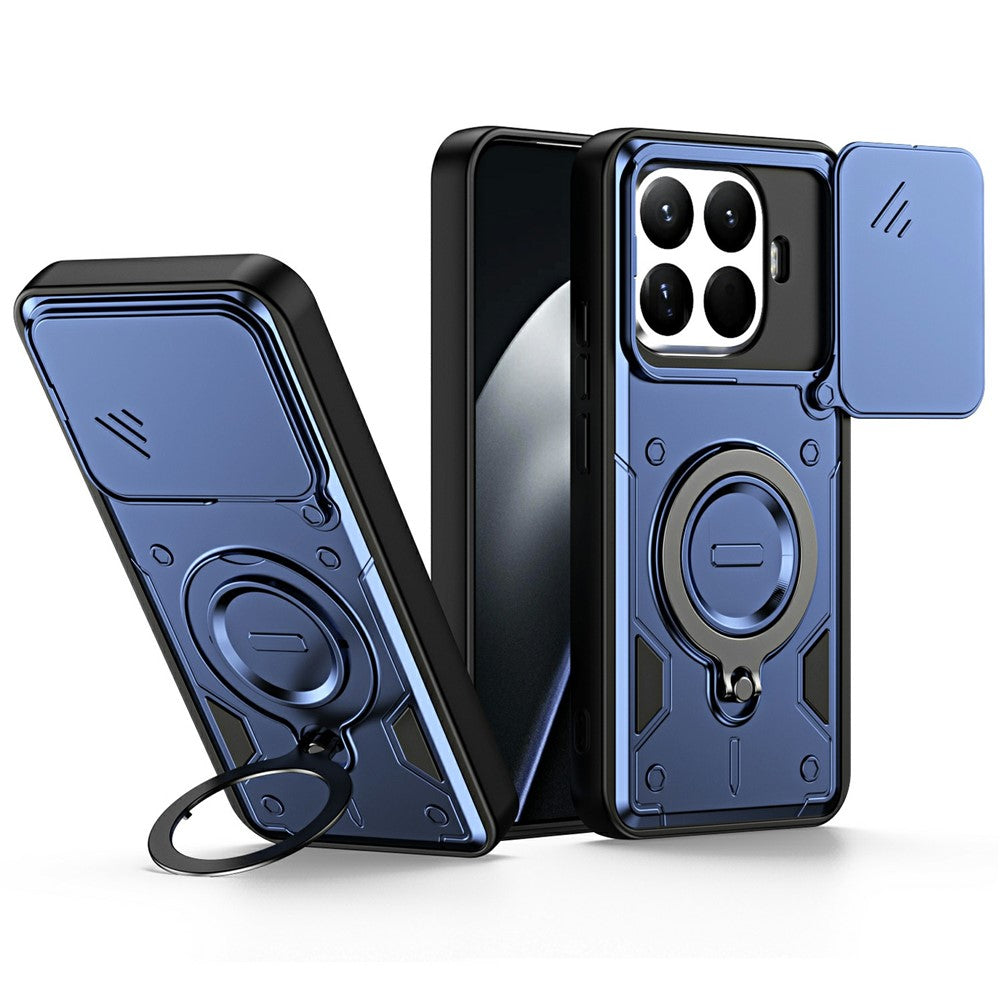 Xiaomi 17T Pro-skal med glidande linsskydd, roterbart stöd, stötsäkert TPU + PC-mobilskal