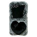 Phone For Samsung Galaxy Z Flip8 Case 3D Heart Plush Hard PC Fluffy Protective Cover
