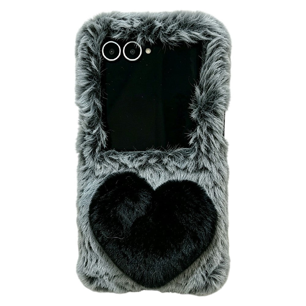Phone For Samsung Galaxy Z Flip8 Case 3D Heart Plush Hard PC Fluffy Protective Cover