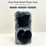 Phone For Samsung Galaxy Z Flip8 Case 3D Heart Plush Hard PC Fluffy Protective Cover