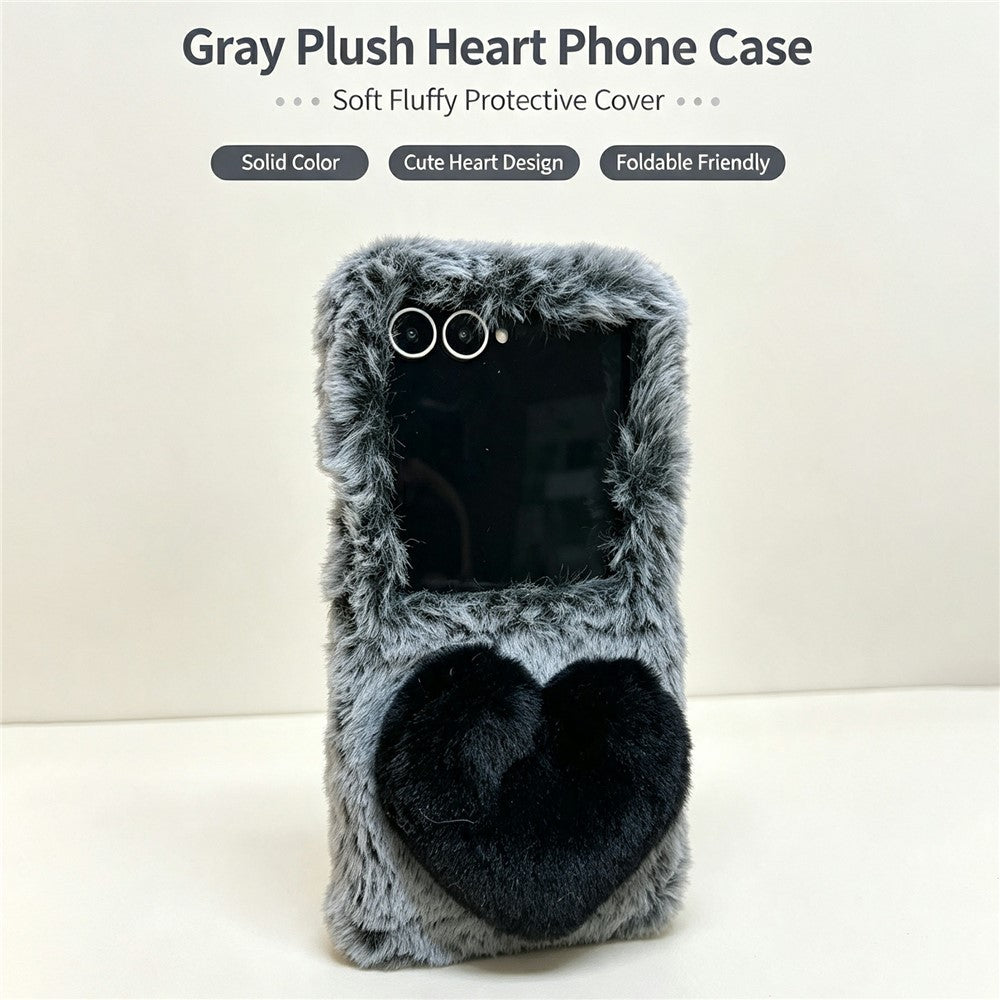 Phone For Samsung Galaxy Z Flip8 Case 3D Heart Plush Hard PC Fluffy Protective Cover