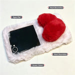 Phone For Samsung Galaxy Z Flip8 Case 3D Heart Plush Hard PC Fluffy Protective Cover