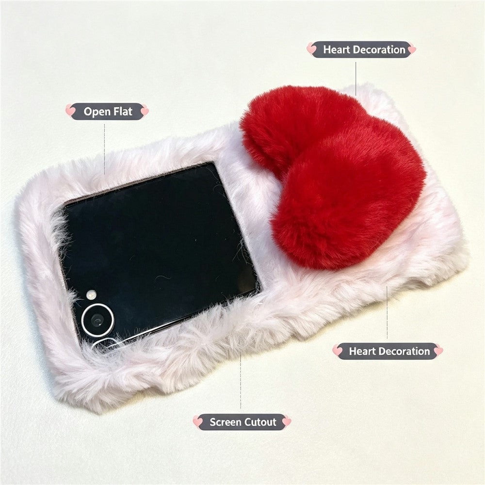 Phone For Samsung Galaxy Z Flip8 Case 3D Heart Plush Hard PC Fluffy Protective Cover