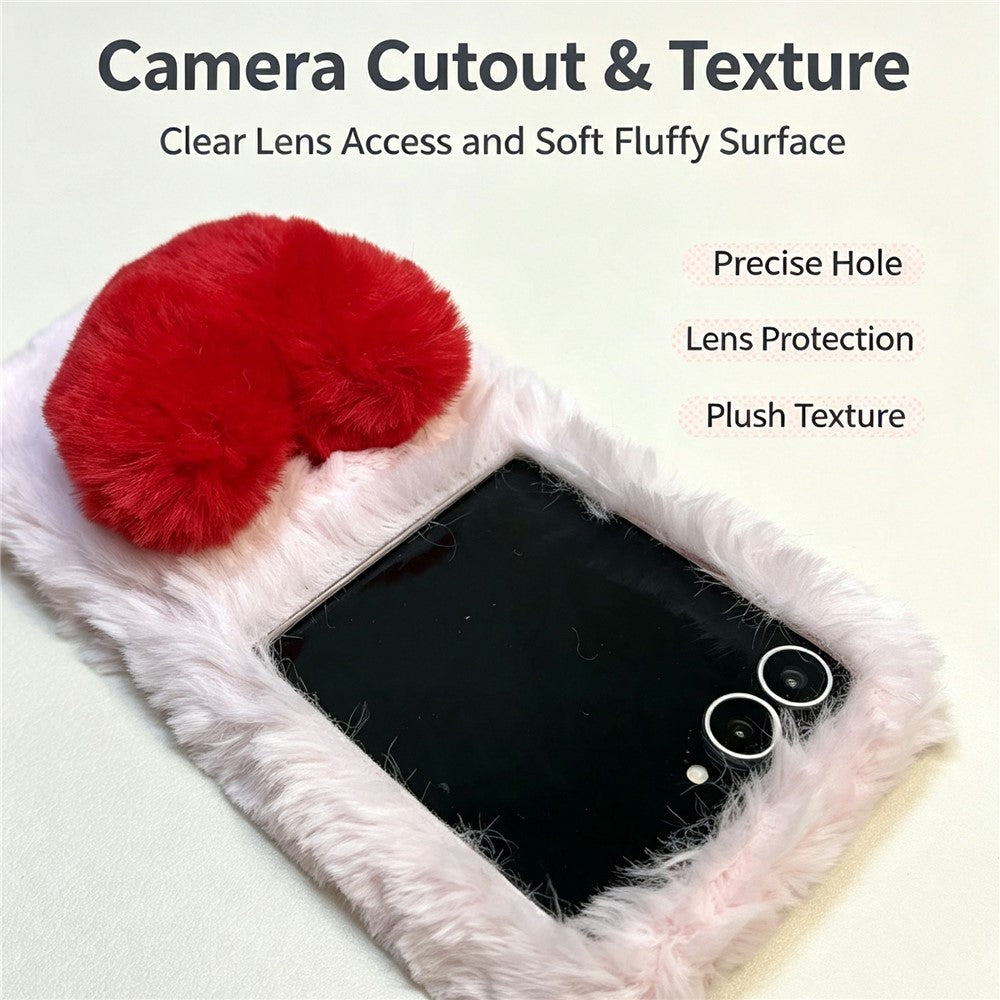 Phone For Samsung Galaxy Z Flip8 Case 3D Heart Plush Hard PC Fluffy Protective Cover