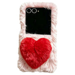 Phone For Samsung Galaxy Z Flip8 Case 3D Heart Plush Hard PC Fluffy Protective Cover
