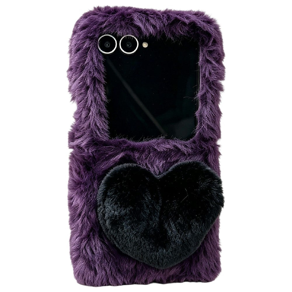 Phone For Samsung Galaxy Z Flip8 Case 3D Heart Plush Hard PC Fluffy Protective Cover