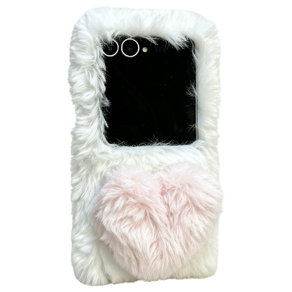 Phone For Samsung Galaxy Z Flip8 Case 3D Heart Plush Hard PC Fluffy Protective Cover