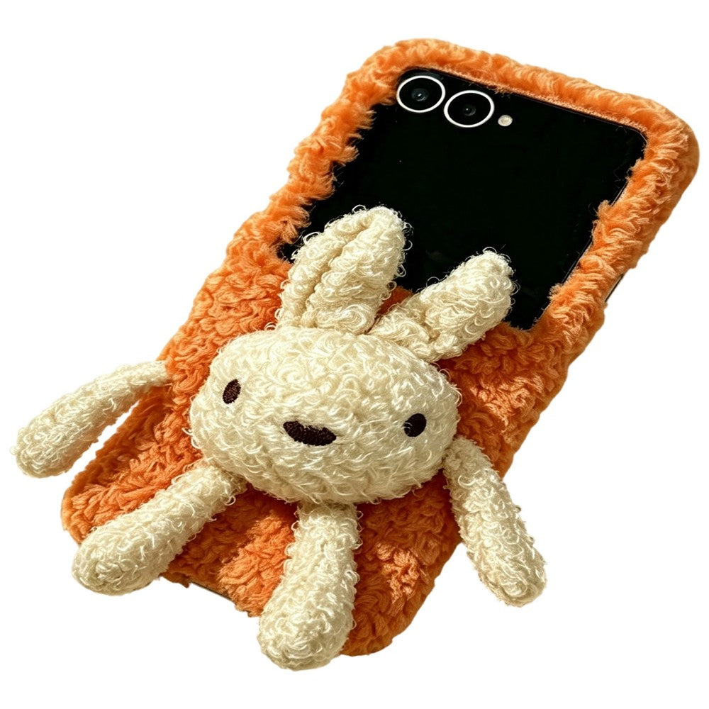 For Samsung Galaxy Z Flip8 Plush Bunny Phone Case Soft Fuzzy Fabric Foldable PC Phone Cover