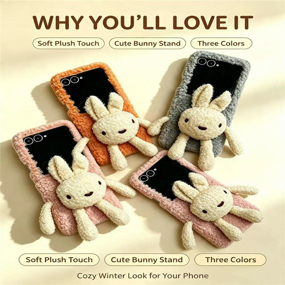 For Samsung Galaxy Z Flip8 Plush Bunny Phone Case Soft Fuzzy Fabric Foldable PC Phone Cover