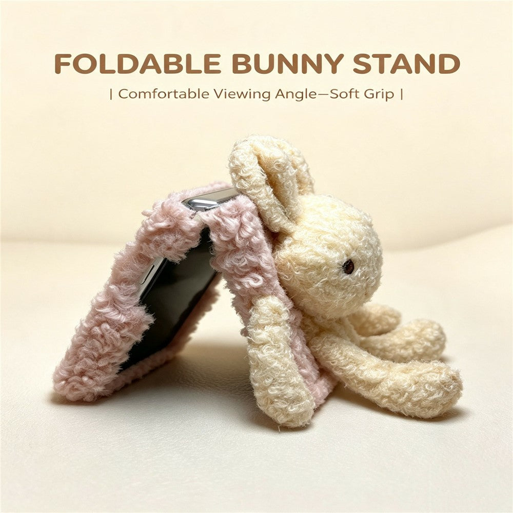 For Samsung Galaxy Z Flip8 Plush Bunny Phone Case Soft Fuzzy Fabric Foldable PC Phone Cover