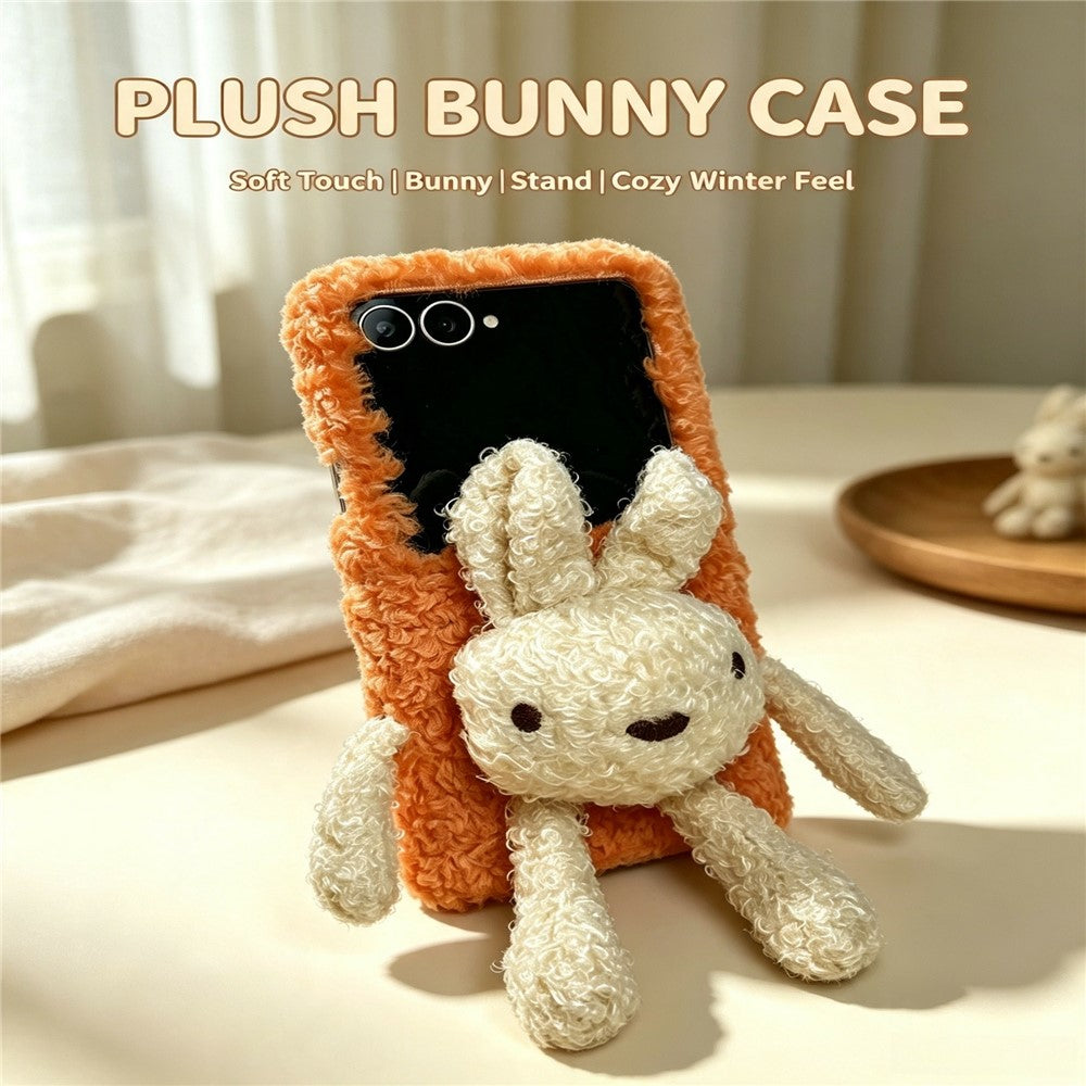 For Samsung Galaxy Z Flip8 Plush Bunny Phone Case Soft Fuzzy Fabric Foldable PC Phone Cover