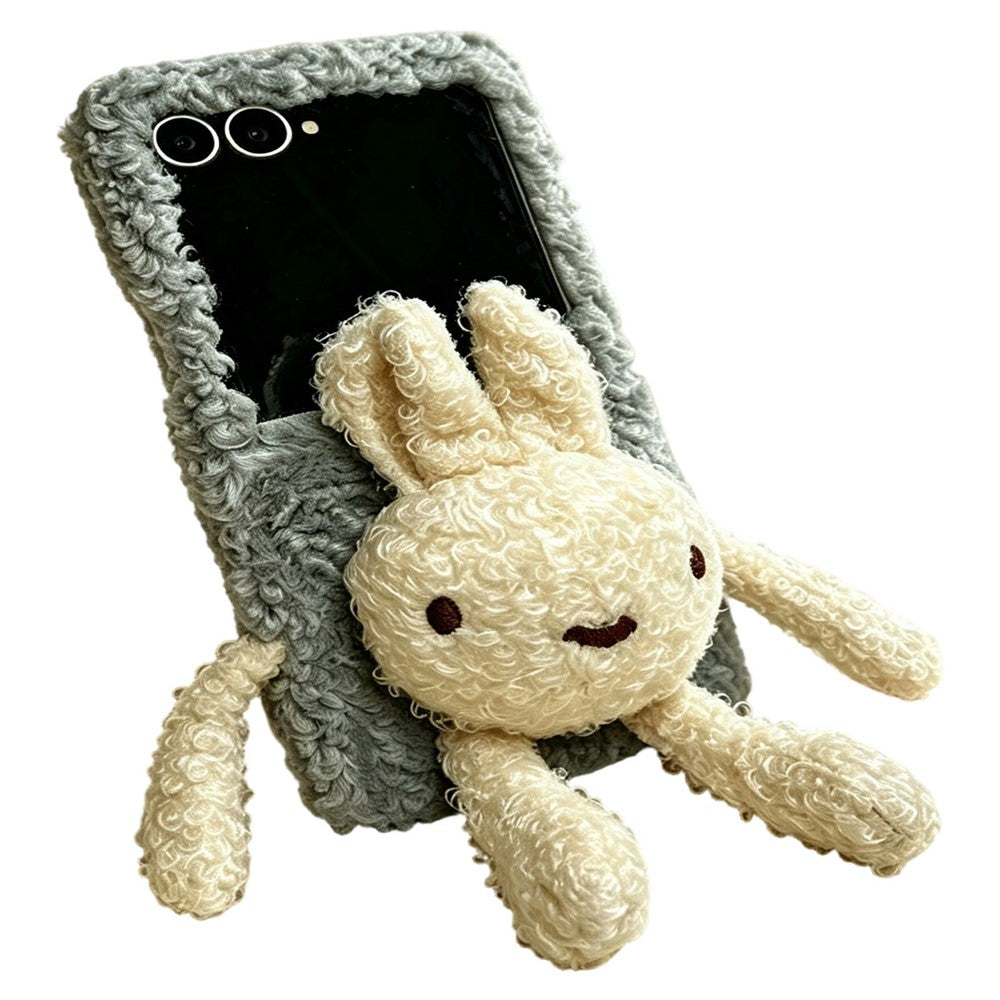 For Samsung Galaxy Z Flip8 Plush Bunny Phone Case Soft Fuzzy Fabric Foldable PC Phone Cover