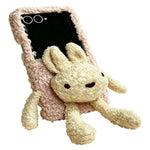 For Samsung Galaxy Z Flip8 Plush Bunny Phone Case Soft Fuzzy Fabric Foldable PC Phone Cover