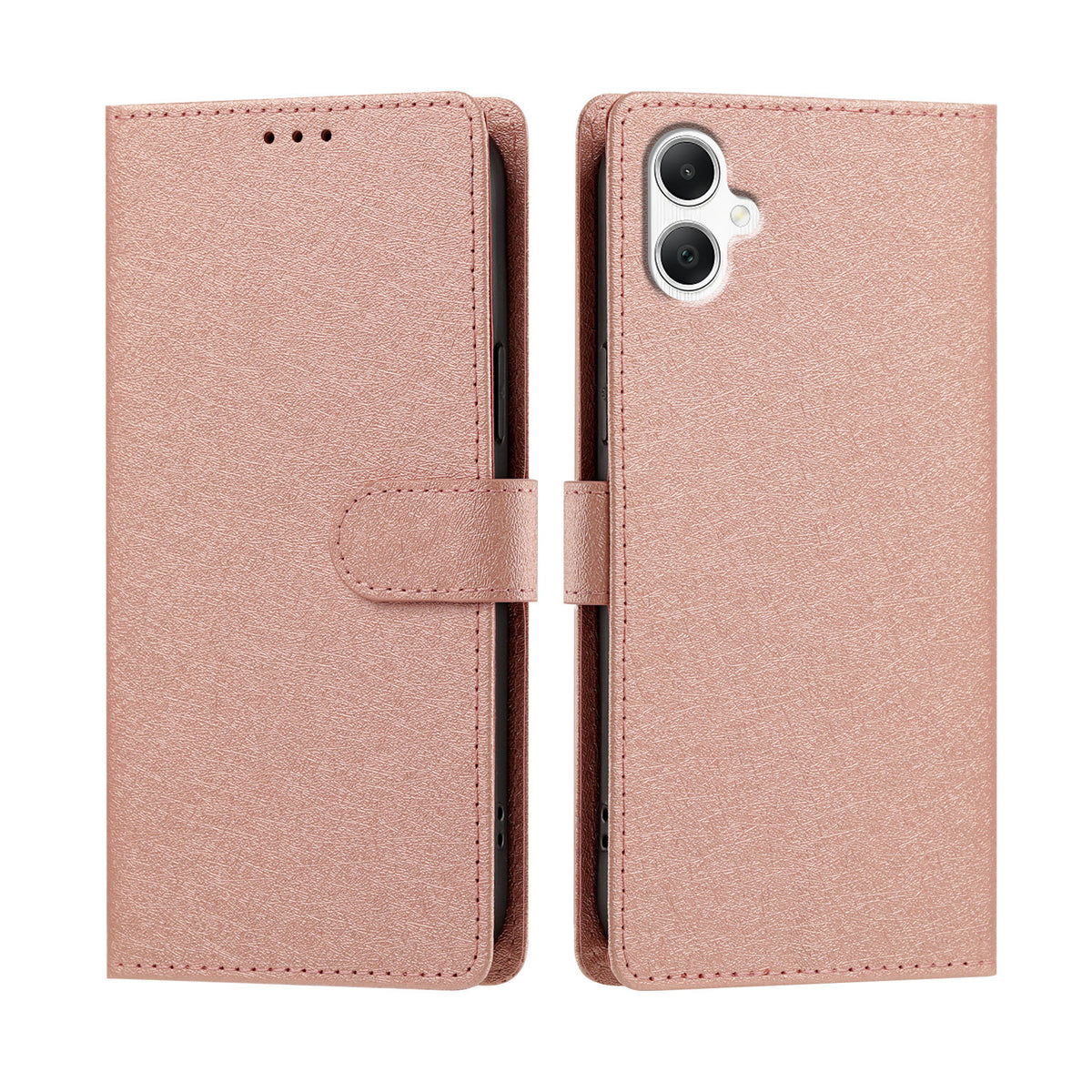 Samsung Galaxy A08 4G / A08 5G / A07 4G / A07s 4G / A07 5G / A06 4G / A06 5G-cover med silkestruktur, PU-læder, pungdesign, foldbart stativ og håndledsrem