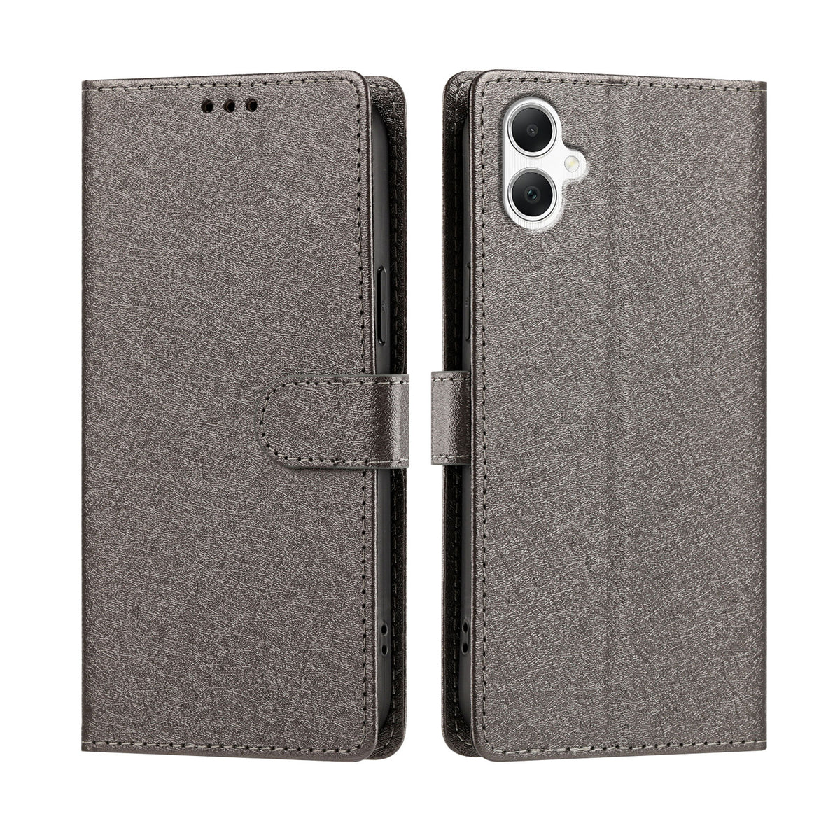 Samsung Galaxy A08 4G / A08 5G / A07 4G / A07s 4G / A07 5G / A06 4G / A06 5G-cover med silkestruktur, PU-læder, pungdesign, foldbart stativ og håndledsrem