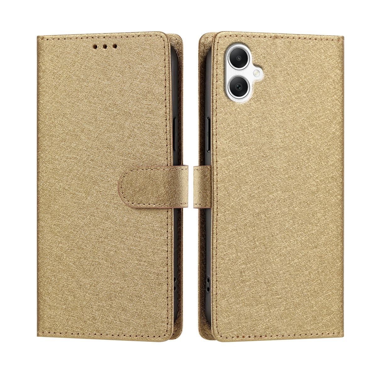 Samsung Galaxy A08 4G / A08 5G / A07 4G / A07s 4G / A07 5G / A06 4G / A06 5G-cover med silkestruktur, PU-læder, pungdesign, foldbart stativ og håndledsrem