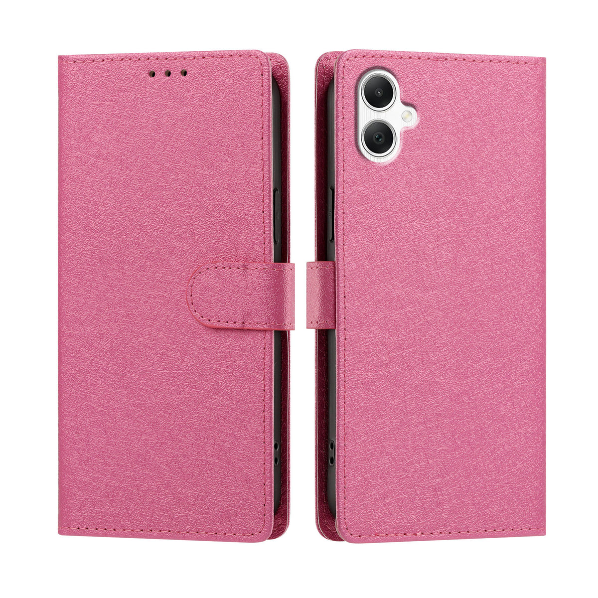 Samsung Galaxy A08 4G / A08 5G / A07 4G / A07s 4G / A07 5G / A06 4G / A06 5G-cover med silkestruktur, PU-læder, pungdesign, foldbart stativ og håndledsrem