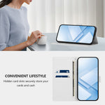 Til iPhone 16 Pro Max cover i silkestruktur PU læder, pungetui med standerfunktion og håndrem
