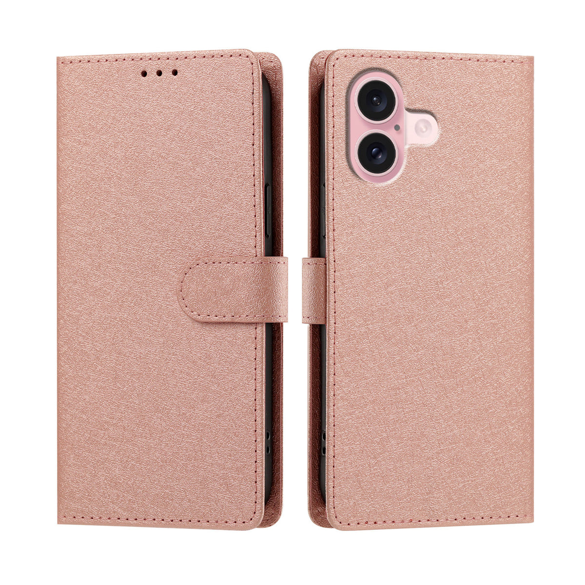 For iPhone 16 Case Silk Texture PU Leather Wallet Flip Stand Phone Cover with Wrist Strap