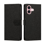 For iPhone 16 Case Silk Texture PU Leather Wallet Flip Stand Phone Cover with Wrist Strap