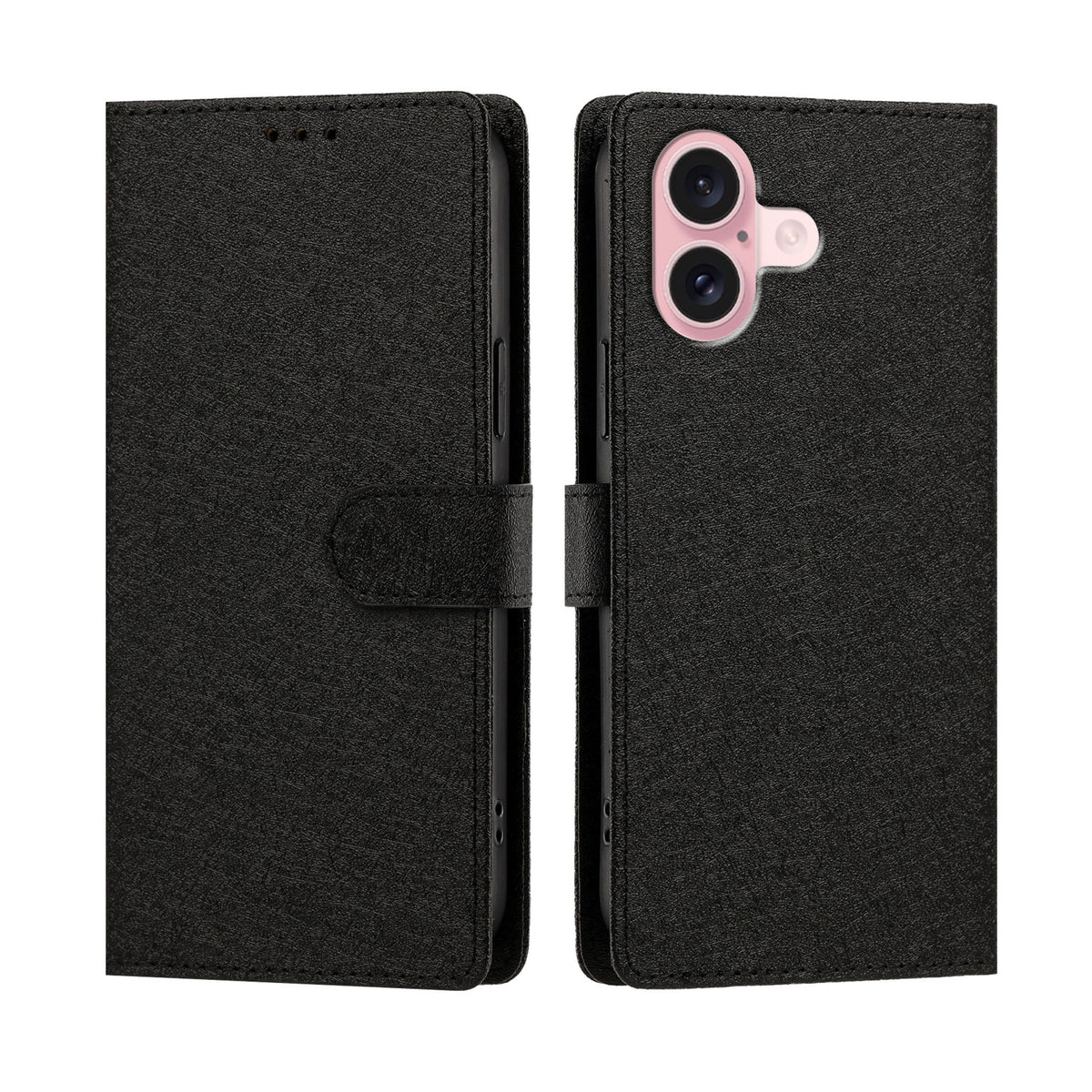 For iPhone 16 Case Silk Texture PU Leather Wallet Flip Stand Phone Cover with Wrist Strap
