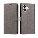 For iPhone 16 Case Silk Texture PU Leather Wallet Flip Stand Phone Cover with Wrist Strap