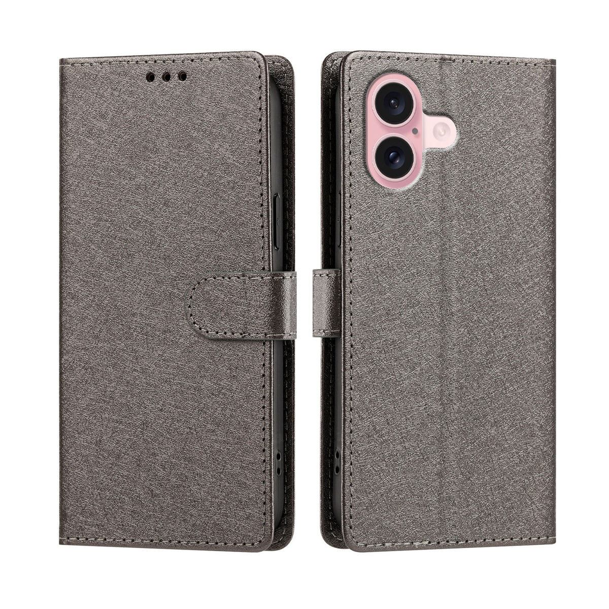 For iPhone 16 Case Silk Texture PU Leather Wallet Flip Stand Phone Cover with Wrist Strap