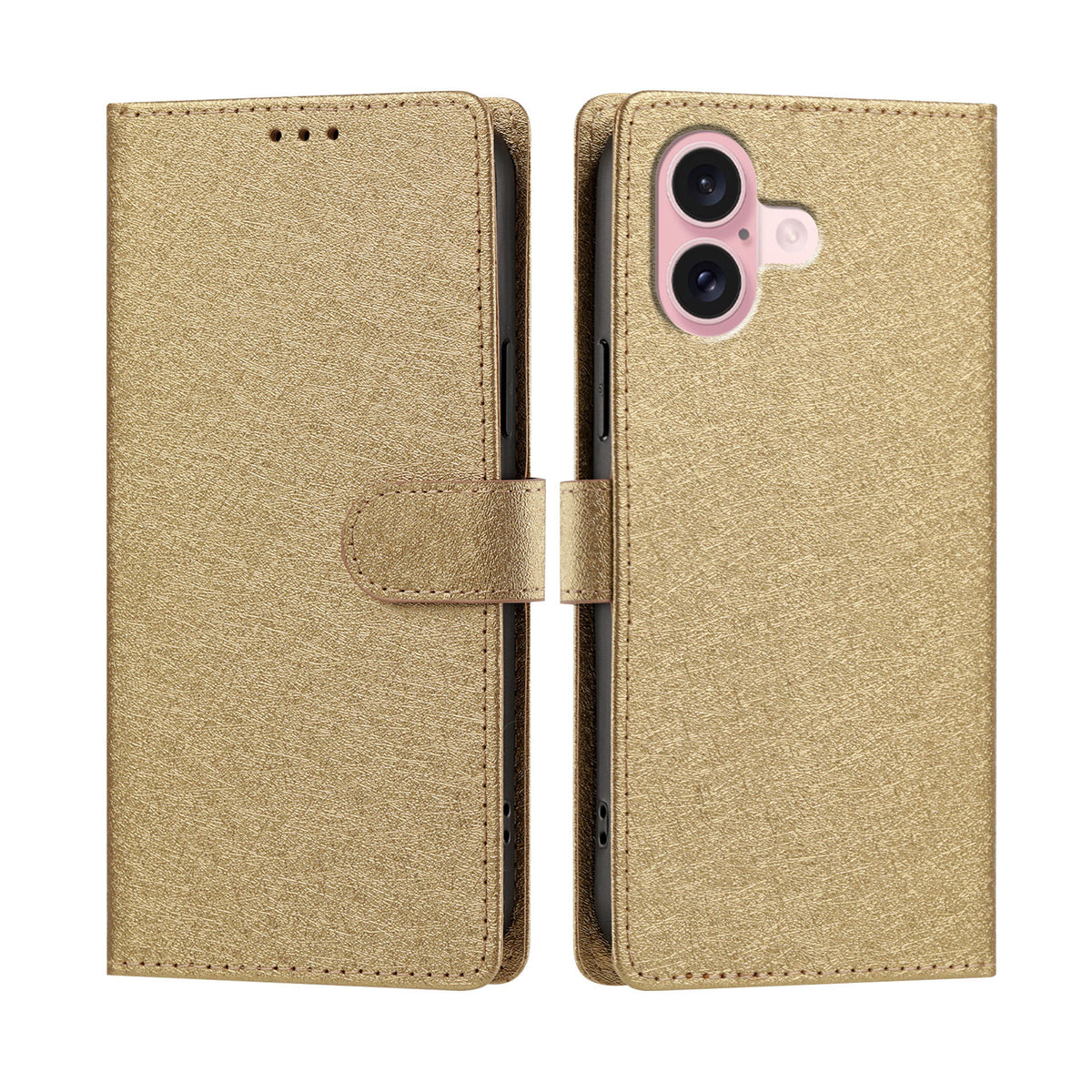For iPhone 16 Case Silk Texture PU Leather Wallet Flip Stand Phone Cover with Wrist Strap
