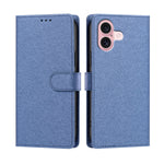 For iPhone 16 Case Silk Texture PU Leather Wallet Flip Stand Phone Cover with Wrist Strap