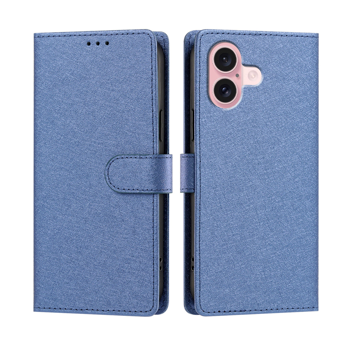 For iPhone 16 Case Silk Texture PU Leather Wallet Flip Stand Phone Cover with Wrist Strap