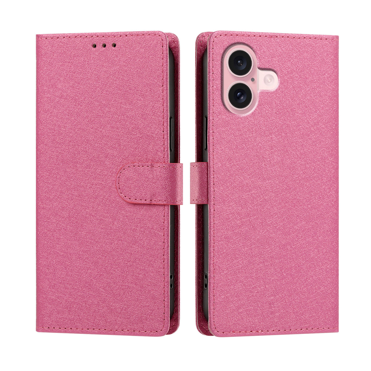 For iPhone 16 Case Silk Texture PU Leather Wallet Flip Stand Phone Cover with Wrist Strap